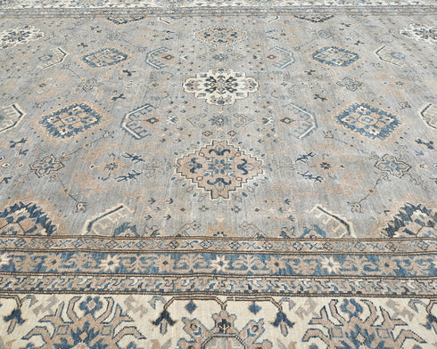 10x14 Kazak Gray Afghan Hand Knotted Geometric Wool Area Rug